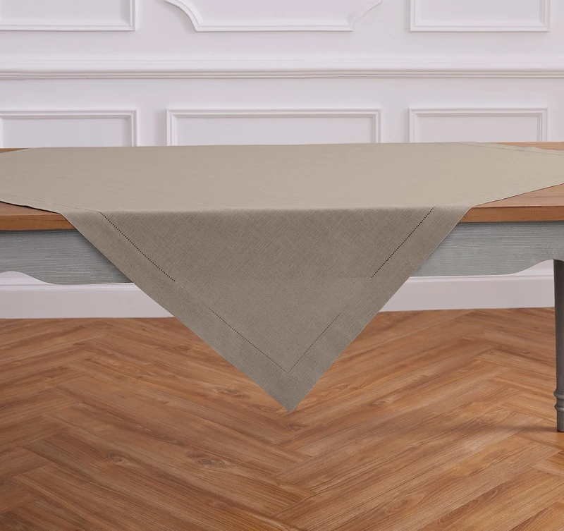 Solino Home 100% Pure Linen Square Table Cloth, Throw Natural, 52 x 52 in