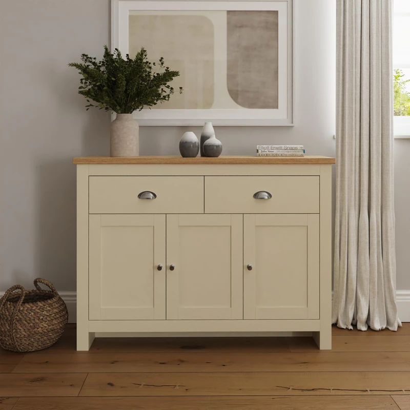 Lancaster Cream & Oak Coloured Occasional Range - Tables Sideboard TV Units#LARGE SIDEBOARD CREAM