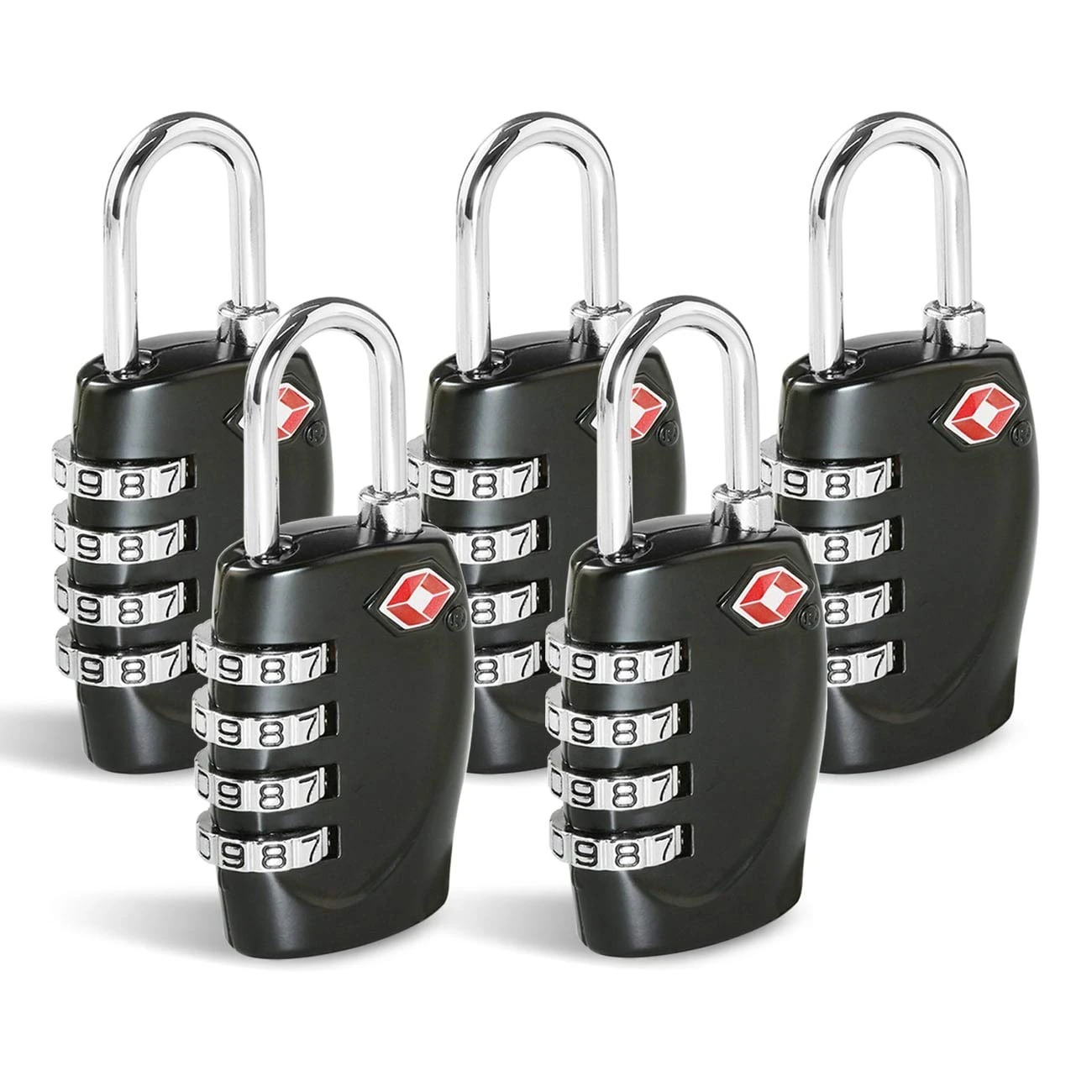 CFMOUR TSA Suitcase Locks - 1, 2, 3, 4, 5, 6 Pack 4-Dial Security Travel Combination Padlock for Suitcases Luggage Case Bag Code Lock - Black (Pack of 5)