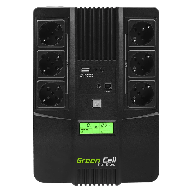 Green Cell® UPS Uninterrupted Power Supply 800VA (480W) with Surge Protection 230V Line Interactive Voltage Control AVR UPS System USB/RJ45 6X Schuko Outputs LCD Screen