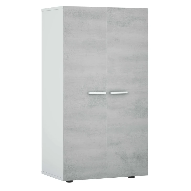 Habitdesign Shoe rack 2 doors, Narrow shoe rack, Model Star, Finished in Glossy White and Cement, Measurements: x 55 cm (Width) x 108 cm (Height) x 36 cm (Depth) - Image 1