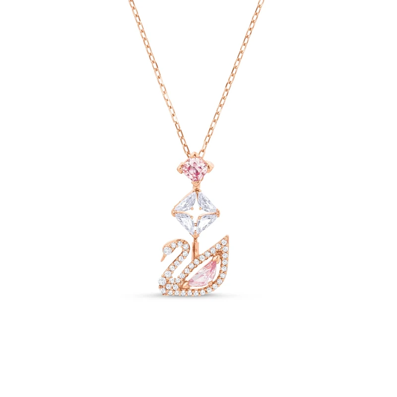 Swarovski Dazzling Swan Y necklace, Swan, Pink, Rose gold-tone plated