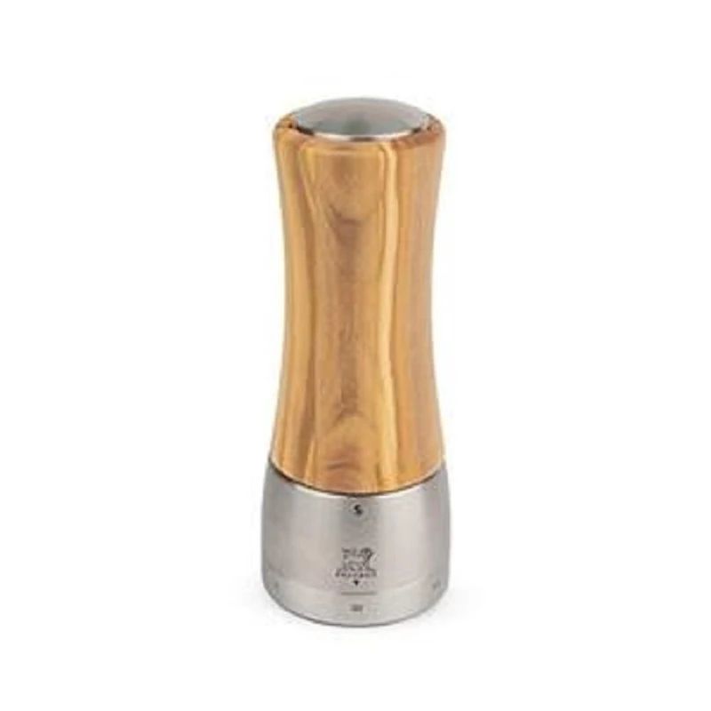 Peugeot - Madras u'Select Manual Salt Mill - Adjustable Grinder - Stainless Steel & Olive Wood, Natural, 16 cm - Image 1