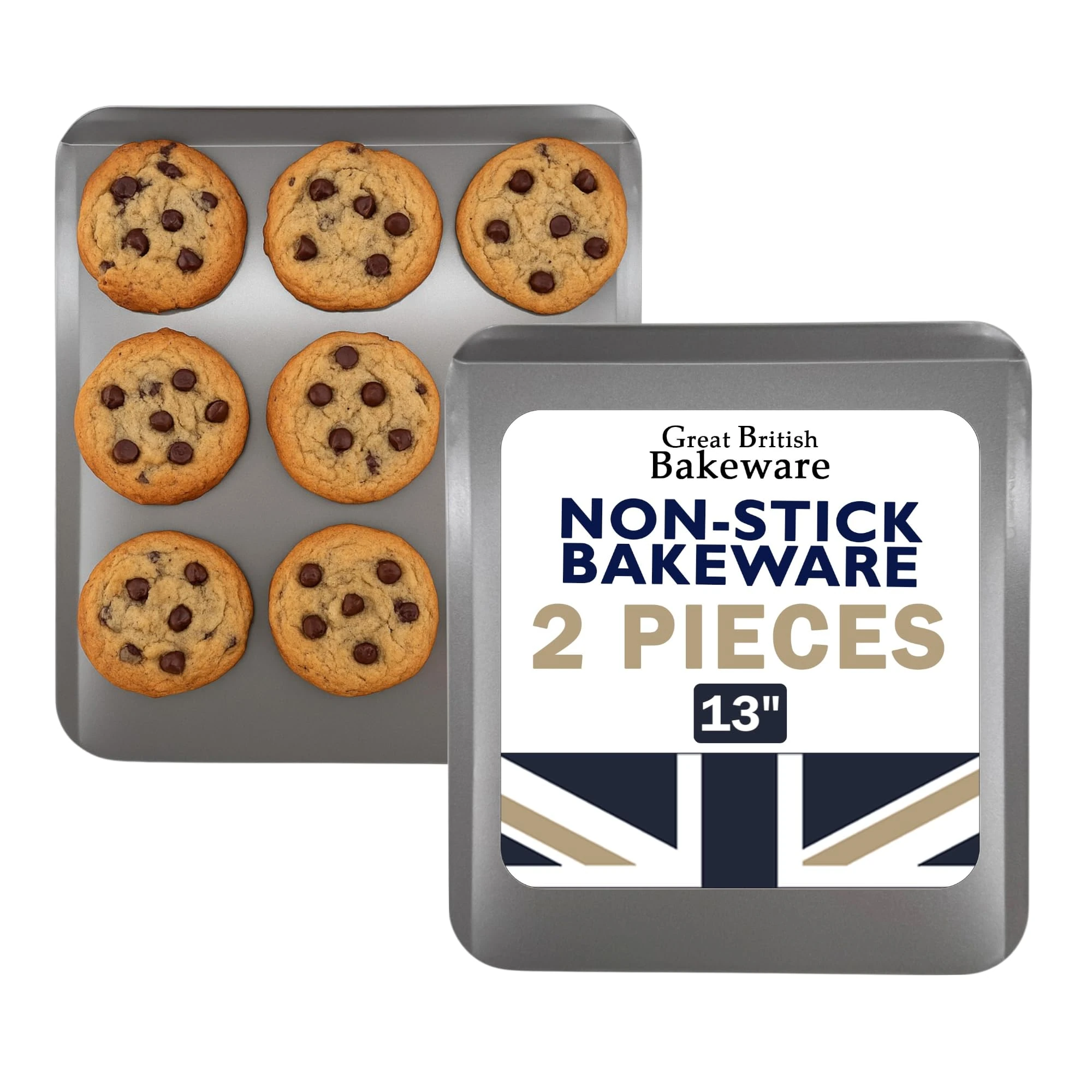 Samuel Groves 33cm Slide Off Baking Cookie Sheet Tray Pack of 2, Baking Sheet, Baking Tray, Roasting Tray, Bakeware, Biscuit/Ginger Bread Sheet Superior Double Coated Non Stick, Made in England