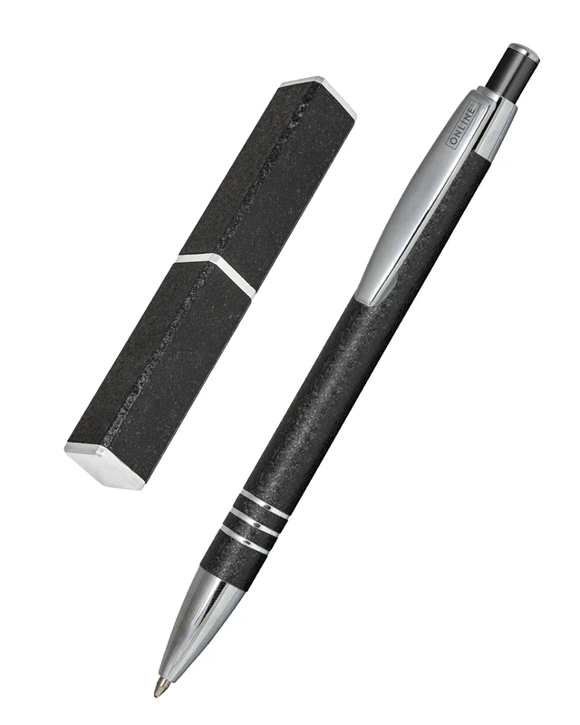 ONLINE ballpoint pen graphite, noble metal biro, retractable ball pen made of aluminum, replaceable refill, black writing color, exclusive case, , colour black
