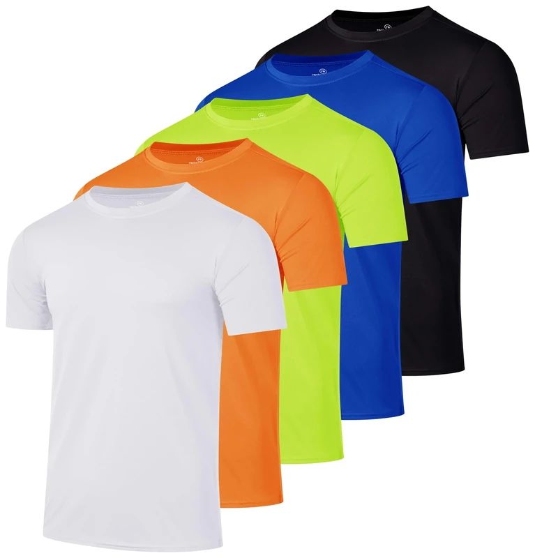 Men's Quick Dry Fit Shirt Short Sleeve Top Active Wear Training Athletic Base Layer Crew T-Shirt Fitness Rugby Gym Wicking Tee Workout Football Sports Running Exercise Undershirt - 5 Pack,Set 14-XL - Image 1