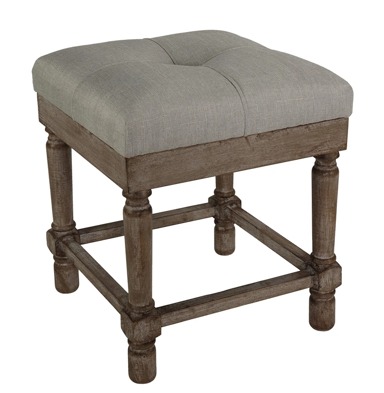 Cortesi Home Square Ottoman Stool, Wood, Beige Fabric, 19" High