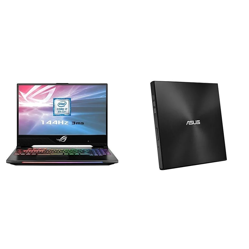 ASUS ROG Hero II GL504GM-ES192T 15.6 Inch 144 Hz Full HD Slim Bezel Gaming Laptop - (Black) (Intel Core i7-8750H, 16 GB RAM, 256 GB PCI-e SSD + 1 TB SSHD, Nvidia GTX1060 6 GB Graphics, Windows 10) and Asus ZenDrive External Ultra-Slim DVD Rewriter with M-Disc- Black