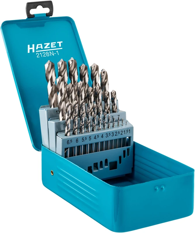 HAZET 2128N-1 Twist Drill Cassette I 25-Piece Set I For Drills and Drill Stands with Round Shank Drill Holder