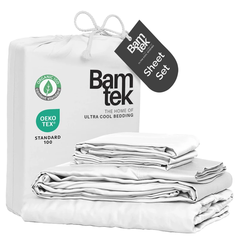 Bamtek 100% organic bamboo luxury 4 piece bed sheet set (Queen Bed, White)