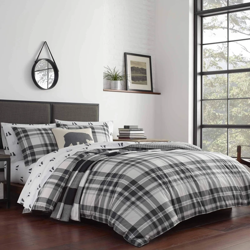 Eddie Bauer Coal Creek Plaid King Grey Comforter Set