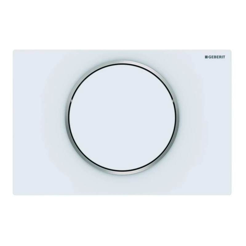Geberit Sigma 10 115758JT5 Actuator Plate for Flush-Stop Flushes, Front Actuation, Panel + Buttons White Matt Design Ring Polished