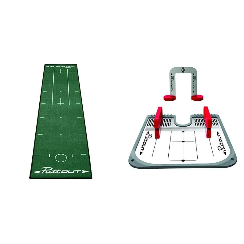 PuttOut Pro Golf Putting Mat - Green and PuttOut Putting Mirror and Alignment Gate