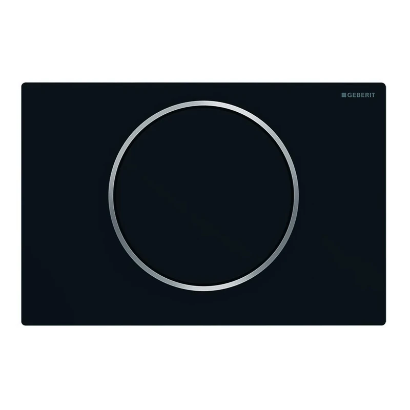 Geberit Sigma 10 115758145 Actuator Plate for Flush-Stop Flushes, Front Actuation, Panel + Buttons Black Matt Design Ring Polished
