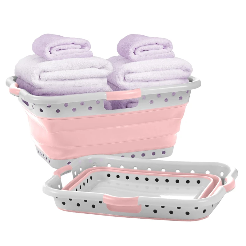 Pop & Load Collapse & Store Laundry-Baskets, Blush Pink, Large HipHolder-3 Handles