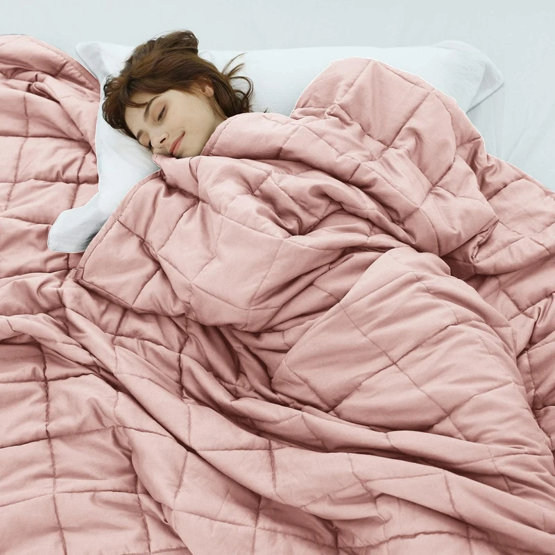 Weighted Idea Weighted Blanket for Adults (Coral Pink,60"x80",15lbs) Queen Size Cooling Breathable Heavy Blanket with Premium Glass Beads All-Season Soft Thick Blanket