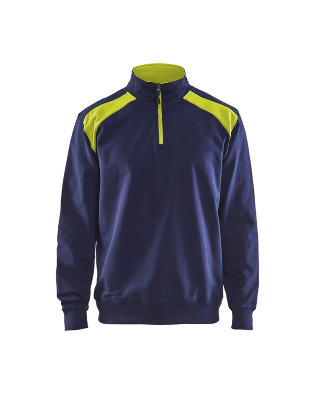 BLÅKLÄDER Sweater two-tone half-zip Men XS Navy blue/Yellow
