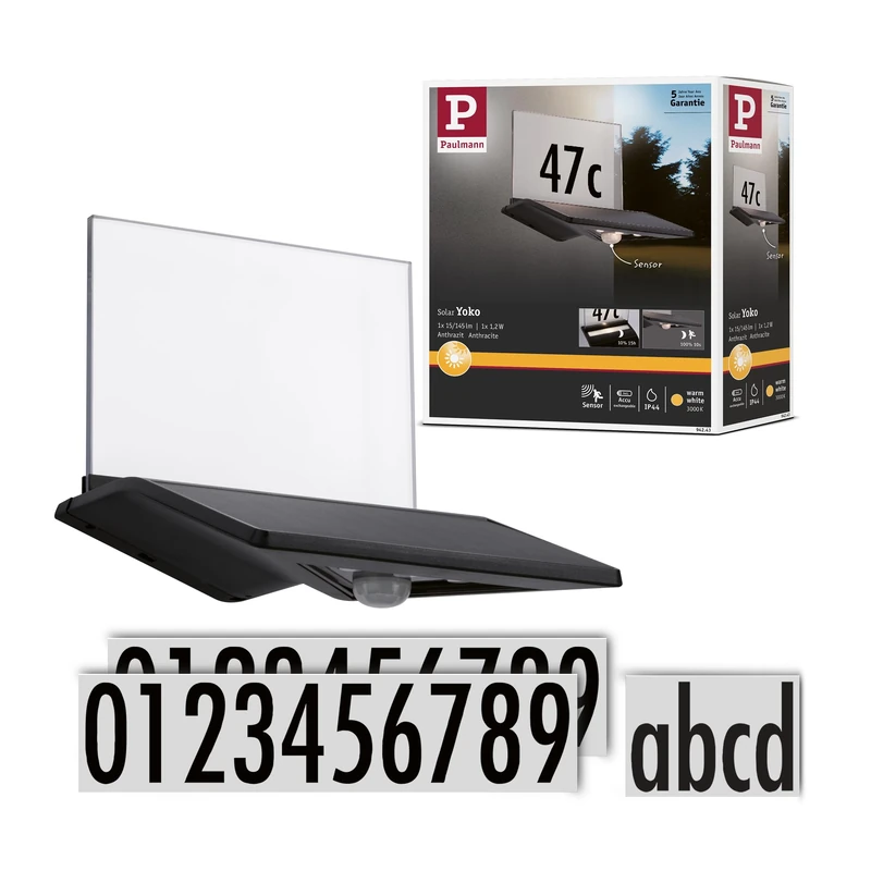 Paulmann 94243 Yoko Solar House Number luminaire LED Outdoor luminaire incl. 1x1.2 watt Anthracite Plastic 3000 K Warm White