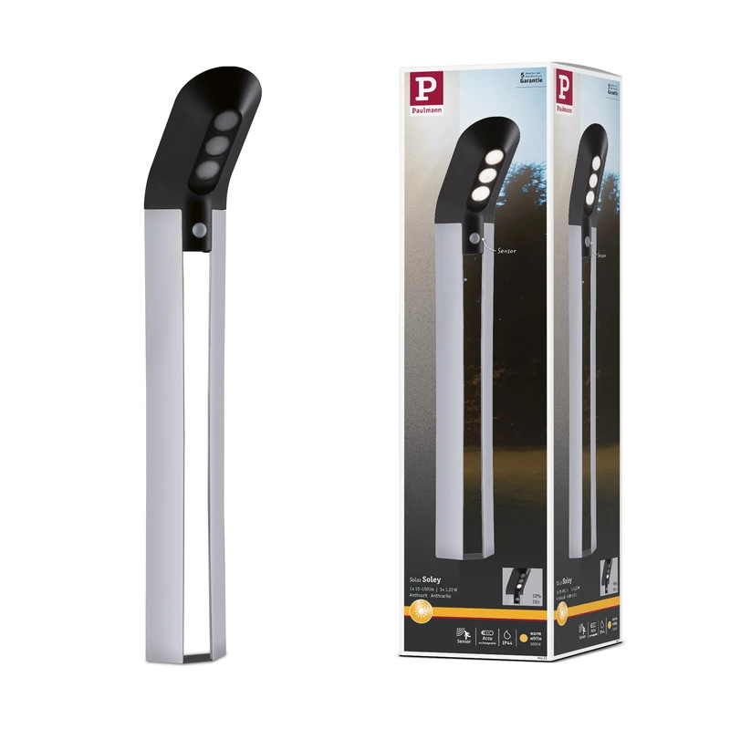 Paulmann 94252 Soley Solar Bollard Light LED Outdoor luminaire incl. 1x1.22 watt Anthracite Plastic 3000 K Warm White