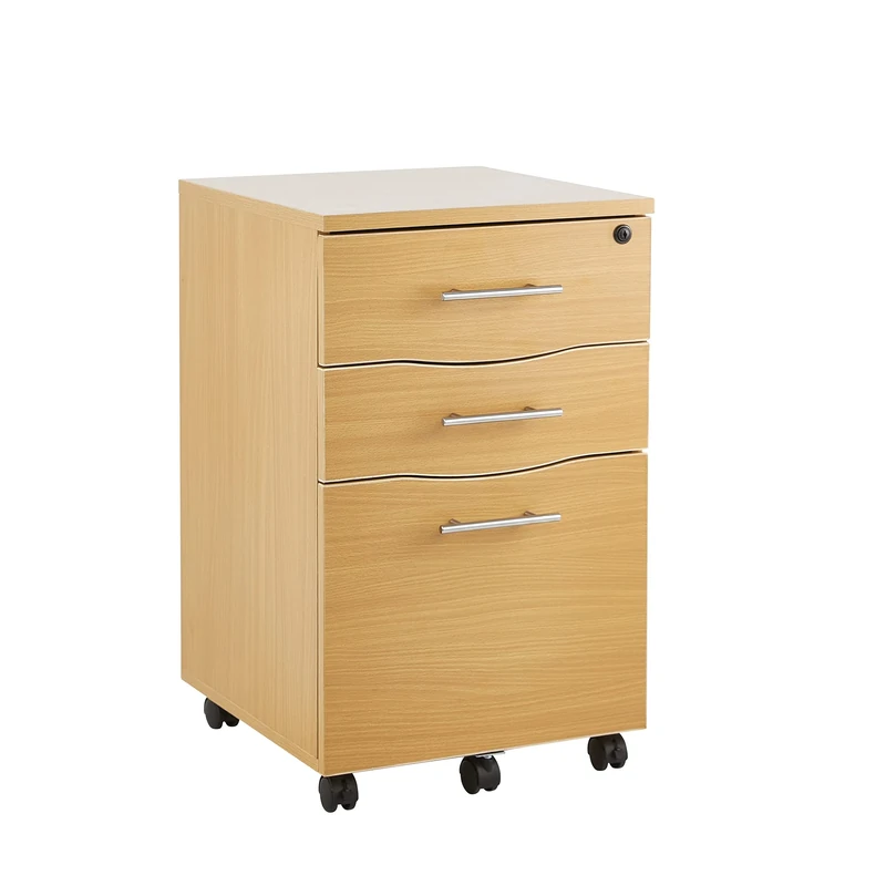 Filing Cabinet 3 Drawer Mobile Pedestal with Suspension File Hangers, Beech, 42cm Wide x 43.5cm deep x 68cm Tall by MMT