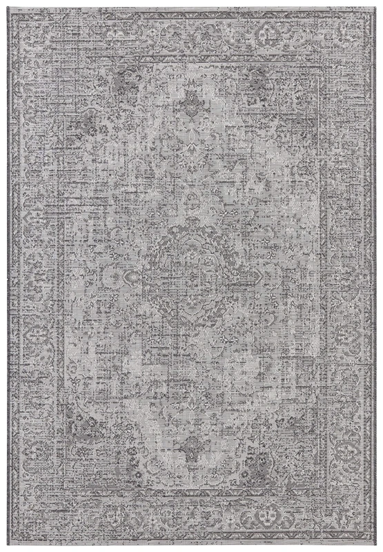 ELLE Cenon Indoor and Outdoor Rug Short Pile - Oriental Vintage Design Flat Woven - Weatherproof for Patio, Balcony, Living Room, Kitchen, Office and Bedroom in Grey, 115 x 170 cm