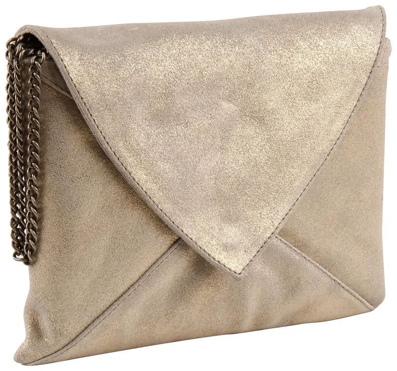 Clairefontaine 'Plume' Iridescent Suede Leather Envelopes Shoulder Bag - Gold - Image 1