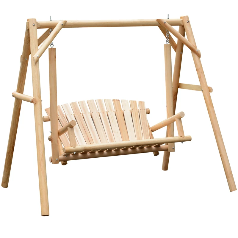 Outsunny 2 Seater Larch Wood Garden Swing Chair - 300kg Capacity