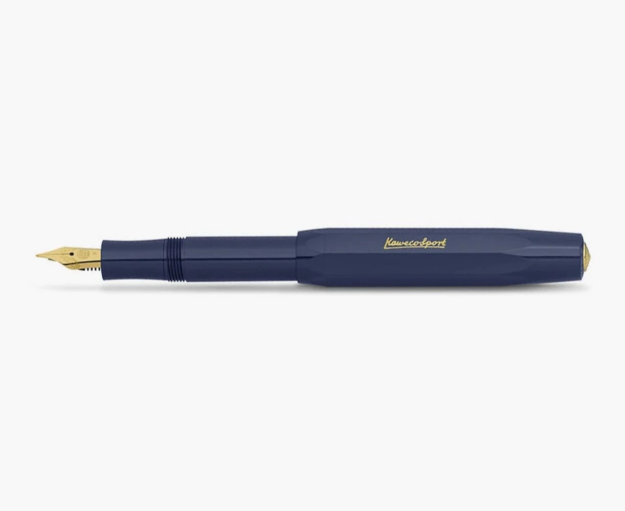 Kaweco Sport Classic Fountain Pen Navy Blue, Fine Nib Sport Octagonal Clip Gold