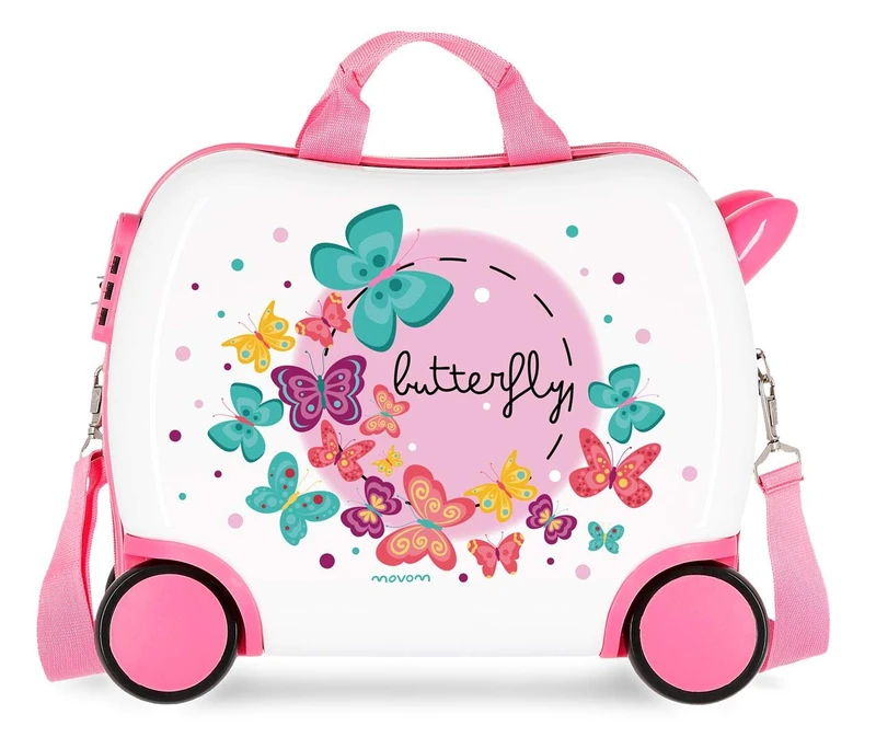 MOVOM Happy Time Kid's Rolling Suitcase, Multicolour (Butterfly), 41 centimeters