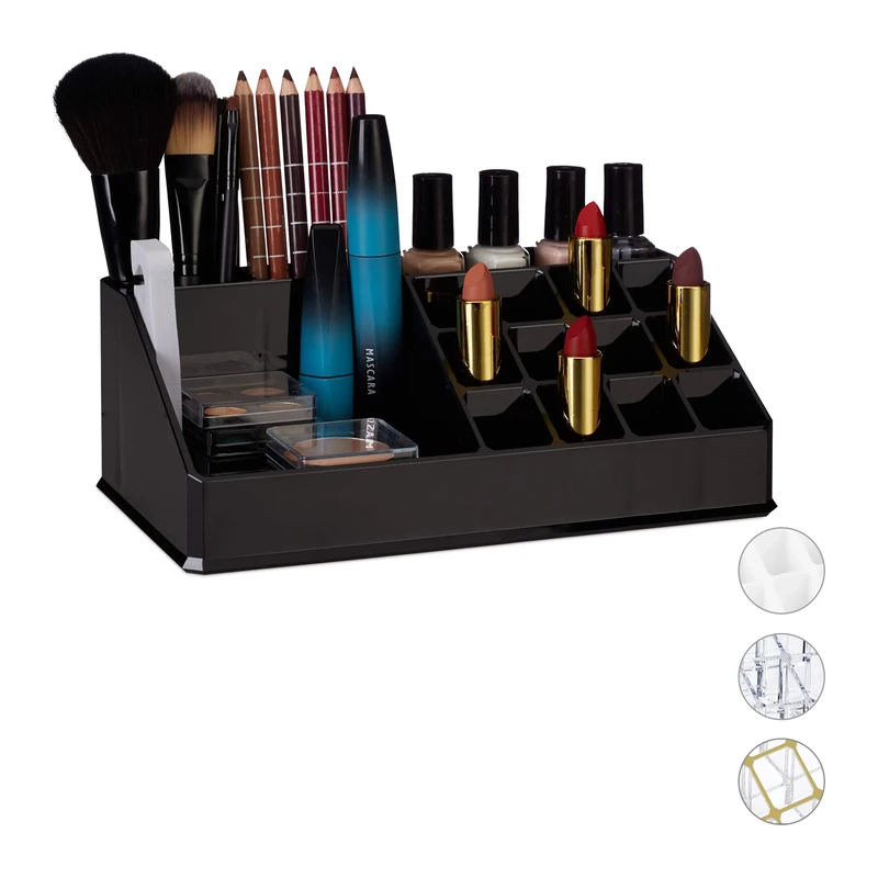 Relaxdays Cosmetic Organiser, Makeup Kit for Lipstick, Nail Polish, Acrylic Jewellery Stand, Black