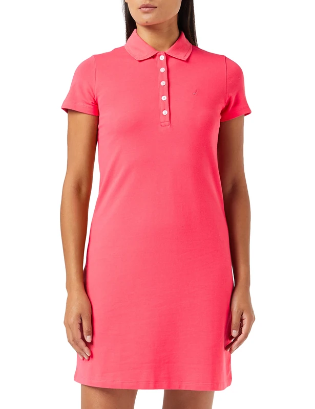 Nautica Women's Easy Classic Short Sleeve Stretch Cotton Polo Casual Dress, Rouge Pink, L UK