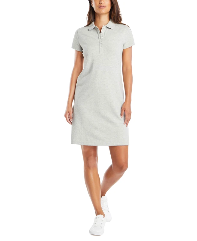 Nautica Women's Easy Classic Short Sleeve Stretch Cotton Polo Dress Casual, Grey Heather, S