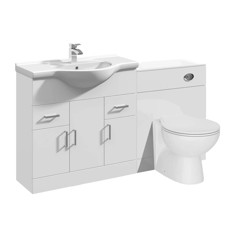 VeeBath Linx 1450 Vanity Unit Furniture Set, Wash Basin Bathroom Sink, WC, Toilet Pan, Soft Close, Quick Release Toilet Seat with Concealed Cistern-White (Flat Pack)