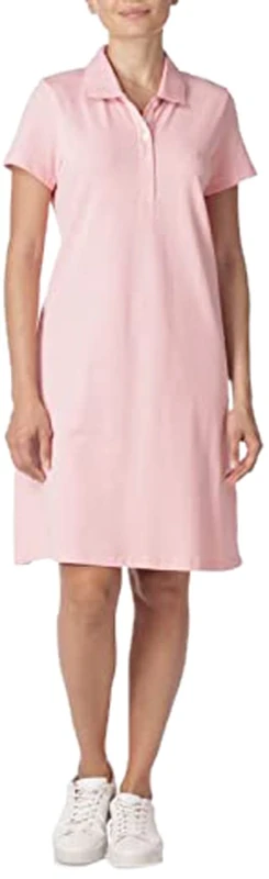 Nautica Women's Easy Classic Short Sleeve Stretch Cotton Polo Dress Casual, Aloha Pink, S