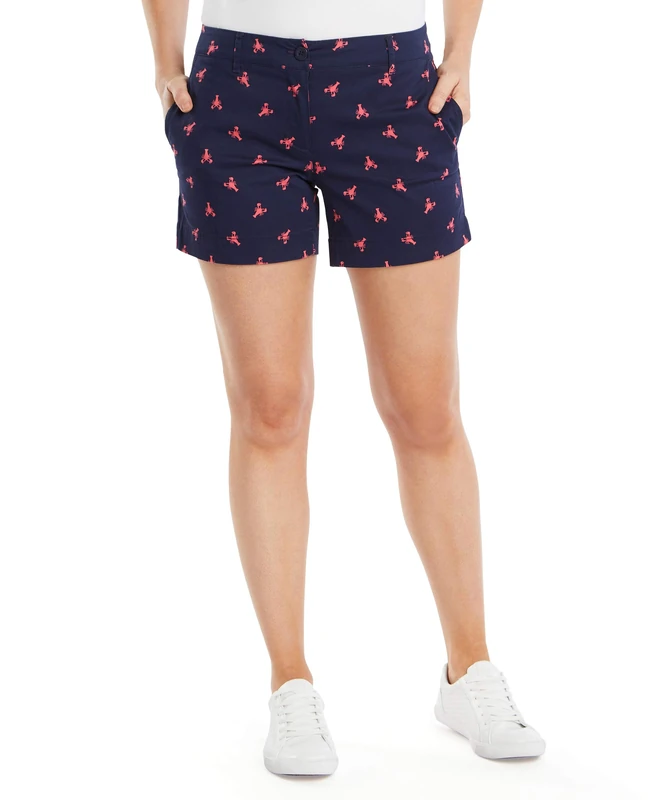 Nautica Women's Traditional Collection's Tailored Stretch Cotton Patterned Short, Navy, 6