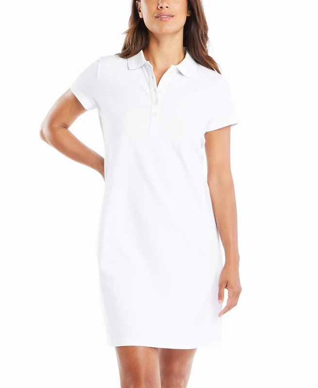 Nautica Women's Easy Classic Short Sleeve Stretch Cotton Polo Dress Casual, Bright White, XL