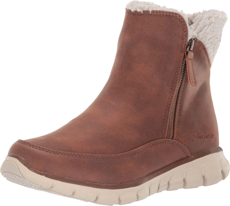 Skechers Women's Synergy Ankle boots, Brown Chestnut Micro Leather Natural Faux Sherpa Csnt, 3 UK