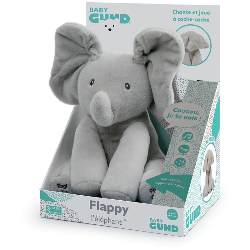 GUND Baby Animated Flappy the Elephant Stuffed Animal Plush, Grey, 30.5 cm, French Version