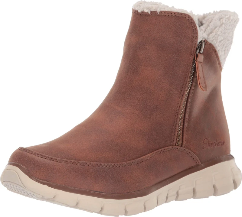 Skechers Women's Synergy Ankle boots, Brown Chestnut Micro Leather Natural Faux Sherpa Csnt, 8 UK