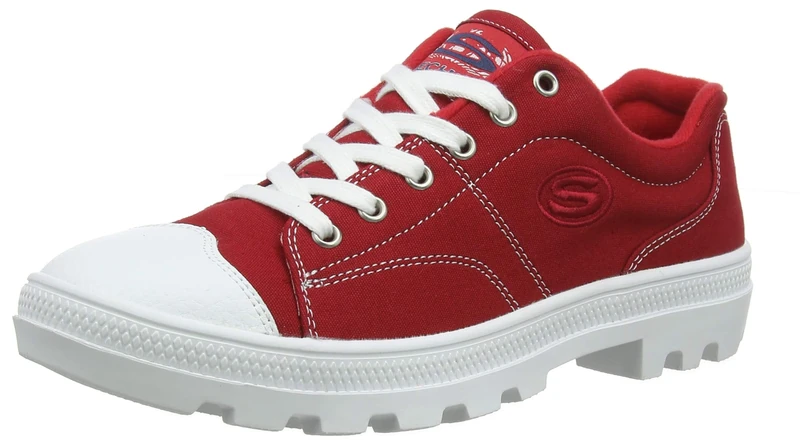 Skechers Women's Roadies True Roots Trainers, Red Canvas White Leather Trim, 5.5 UK