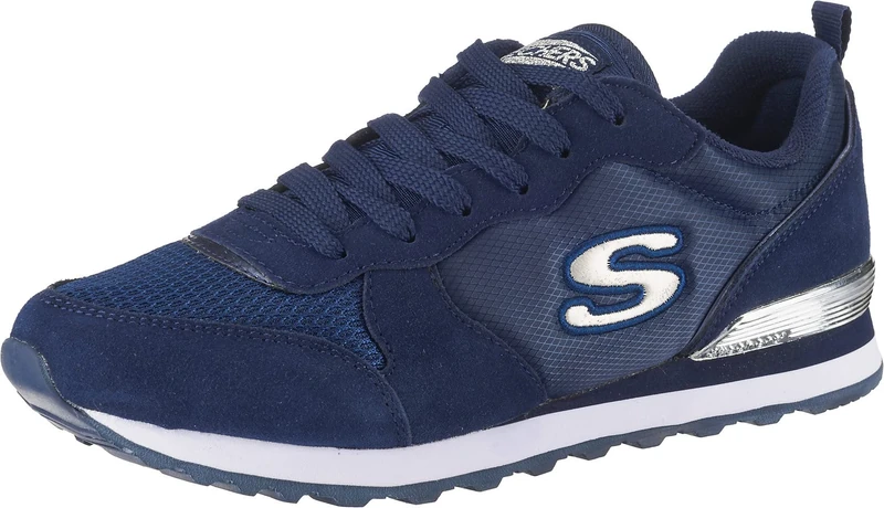 Skechers Women's 111 OG 85 GOLD'N GURL Trainers, Navy Suede/Mesh/Nylon/Silver Trim, 2 UK