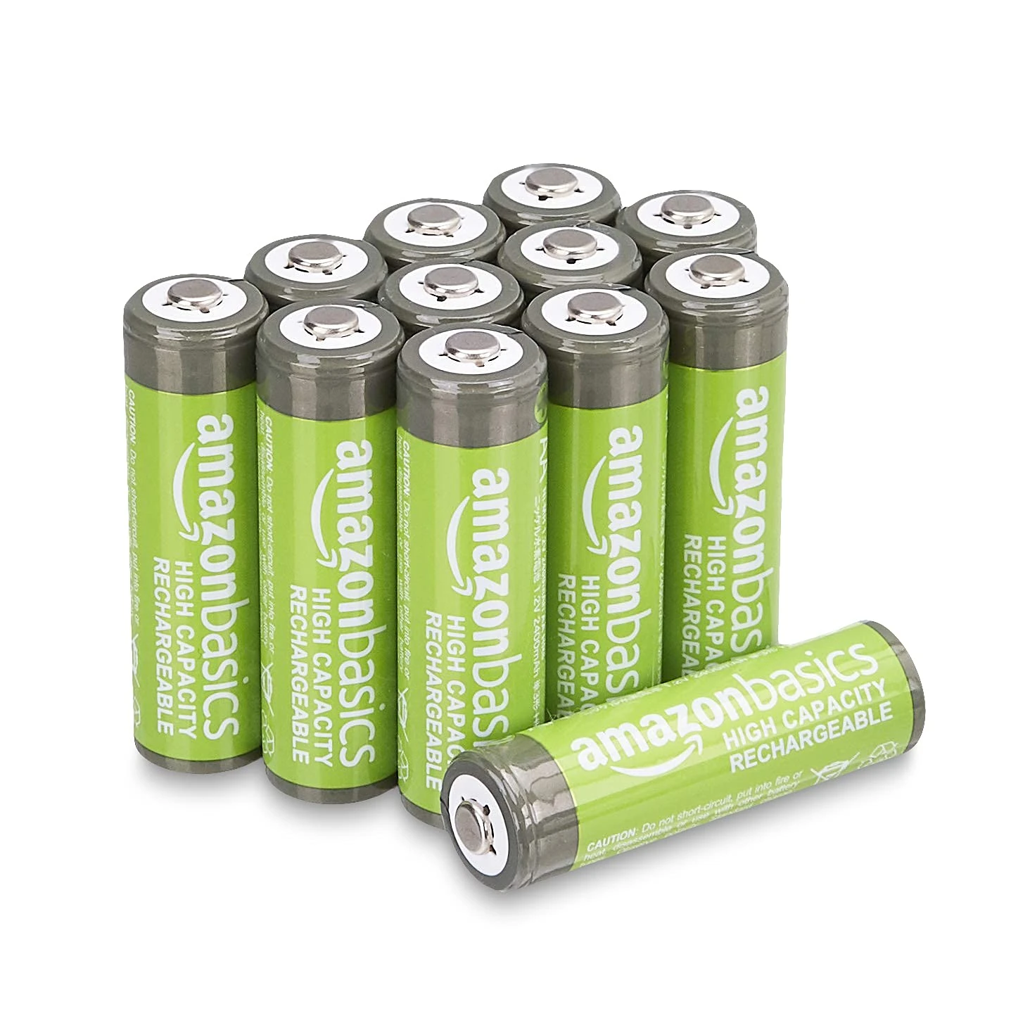 Amazon Basics 12-Pack Rechargeable AA NiMH High-Capacity Batteries, 2400 mAh, 1.2V, Recharge up to 400x Times, Pre-Charged