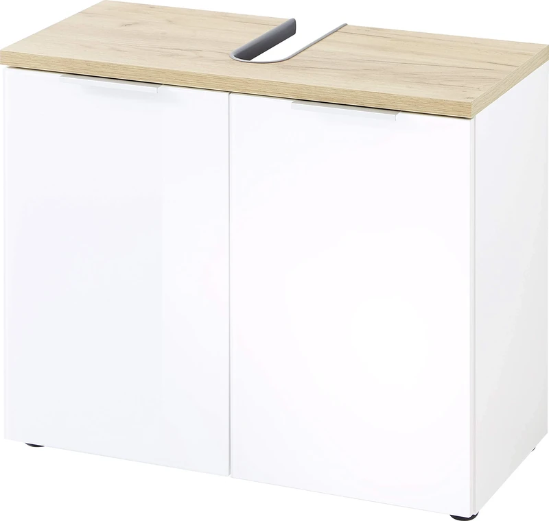 GERMANIA DIE MÖBELMACHER Washbasin Base Cabinet, White/Navarra Oak, 70 x 58 x 34 cm