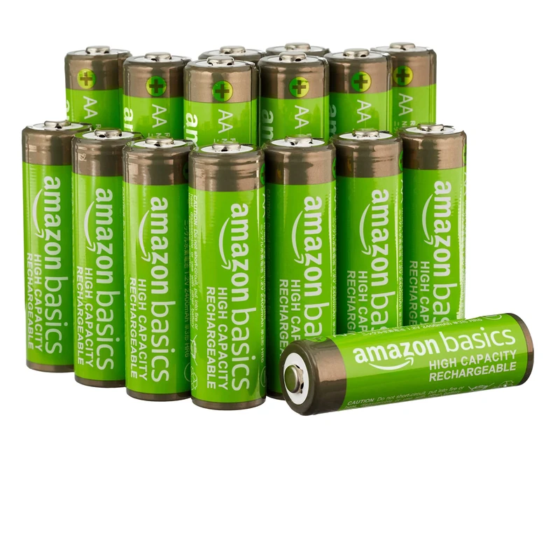 Amazon Basics 16-Pack Rechargeable AA NiMH High-Capacity Batteries, 2400 mAh, 1.2V, Recharge up to 400x Times, Pre-Charged