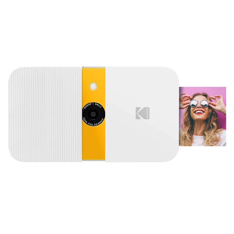 KODAK Smile Instant Print Digital Camera – Slide-Open 10MP Camera w/2x3 ZINK Printer, Screen, Fixed Focus, Auto Flash and Photo Editing – White/Yellow