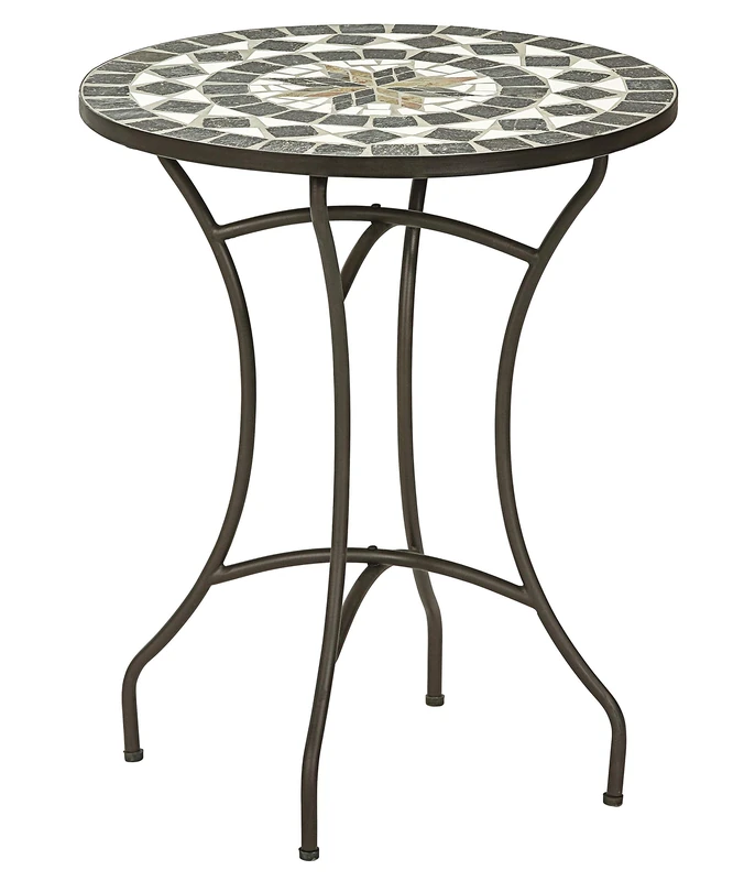 Dehner Diana Garden Table, Diameter 60 cm, Height 72 cm, Metal, Mosaic Look, Brown/Grey/White