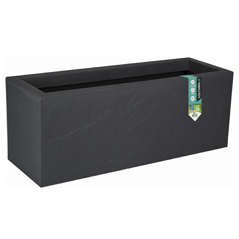 EDA - Volcania'Up Balcony Box 25 L - Imitation Stone Decor - Single Wall - Water Retention Area - 59 x 19.5 x 22.8 cm - Charcoal Grey