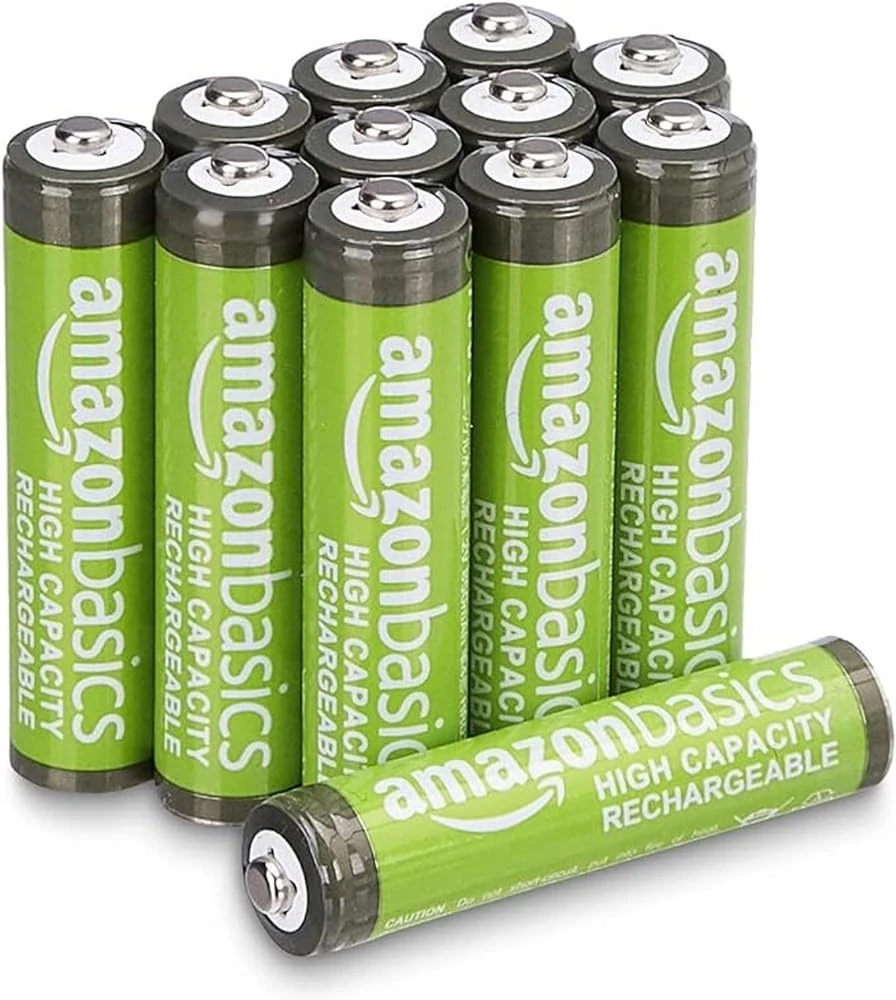 Amazon Basics 12-Pack Rechargeable AAA NiMH High-Capacity Batteries, 850 mAh, 1.2V, Recharge up to 500x Times, Pre-Charged