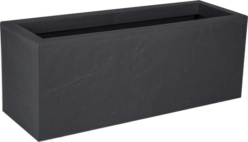 EDA - Volcania'Up Planter 57 L - Imitation Stone Decor - Single Wall - Water Retention Area - 79.5 x 29.5 x 29.5 cm - Charcoal Grey