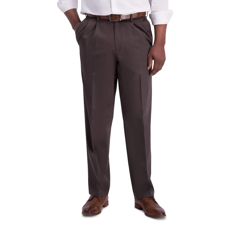 Haggar Men's Iron Free Premium Khaki Classic Fit Pleat Front Expandable Waist Casual Pant (Regular and Big & Tall Sizes), Espresso, 32W x 32L